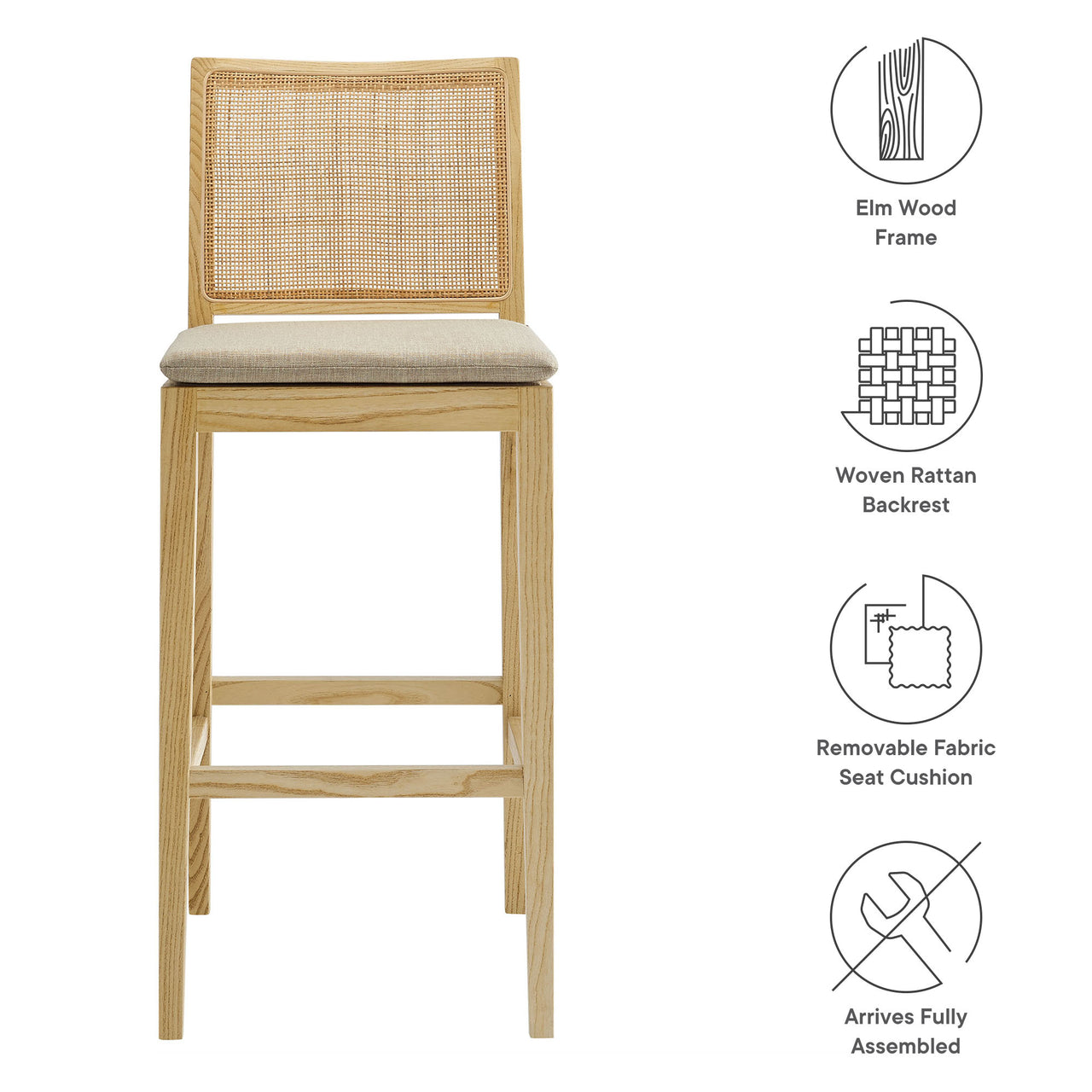 Chespike Bar Stool, Natural Wood