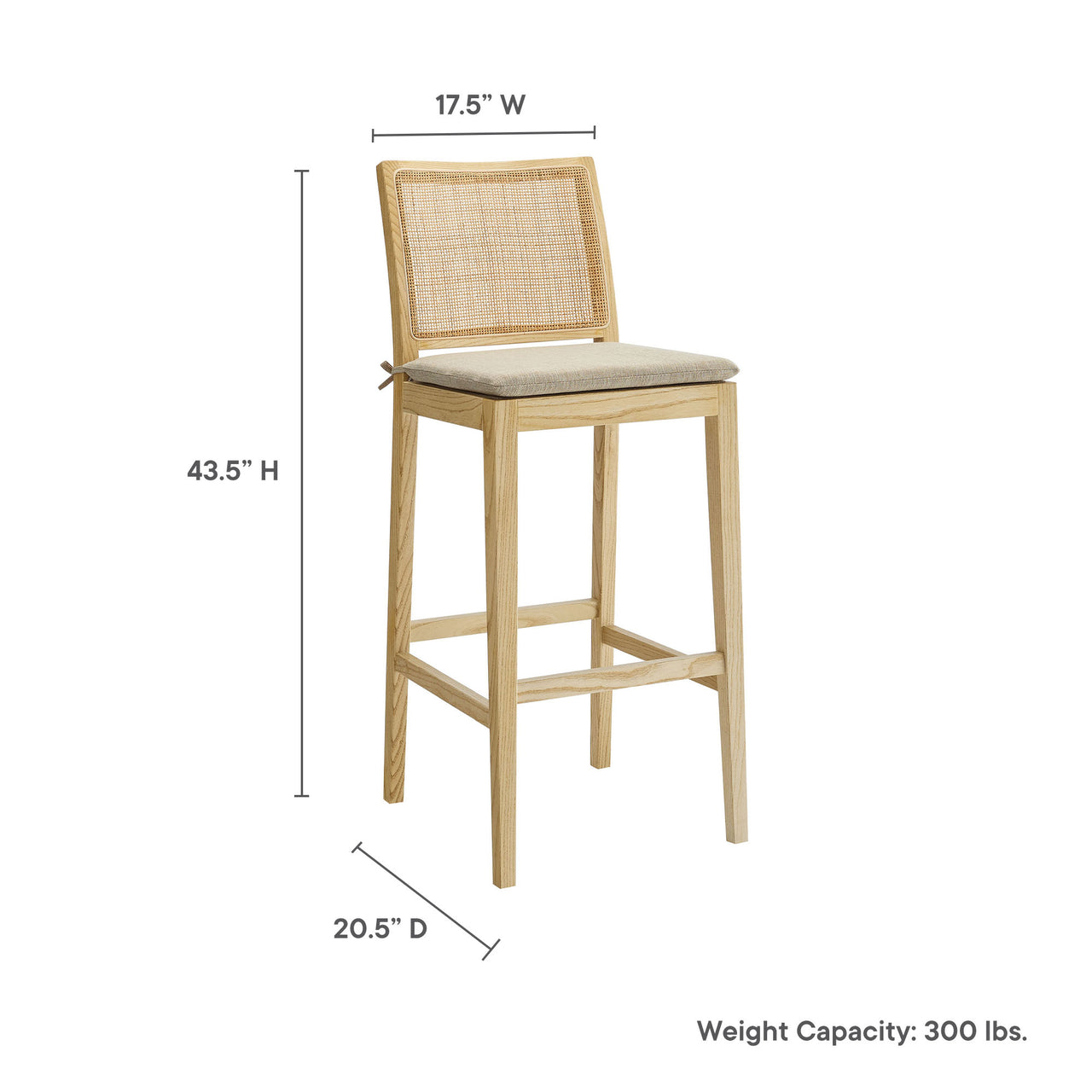Chespike Bar Stool, Natural Wood