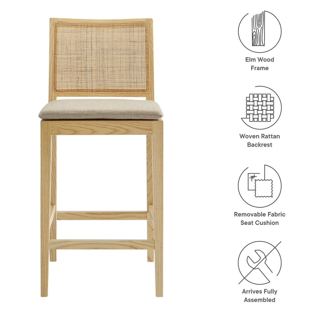 Chespike Counter Stool, Natural Wood