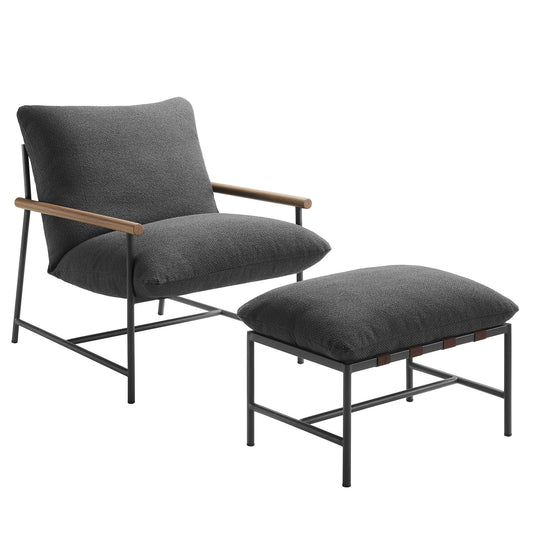 Bo Peep Alfresco Boucle Lounge Chair w/ Ottoman, Charcoal