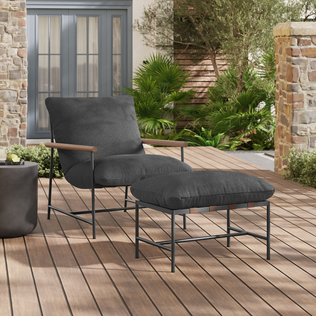 Bo Peep Alfresco Boucle Lounge Chair w/ Ottoman, Charcoal