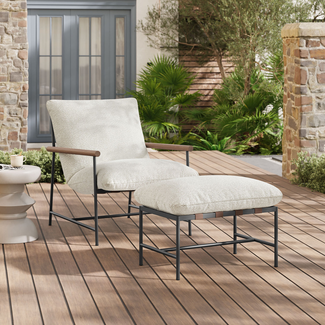 Bo Peep Alfresco Boucle Lounge Chair w/ Ottoman, Ivory