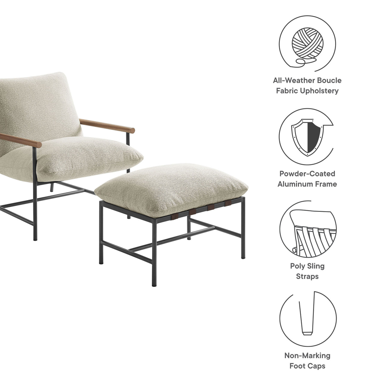 Bo Peep Alfresco Boucle Lounge Chair w/ Ottoman, Ivory