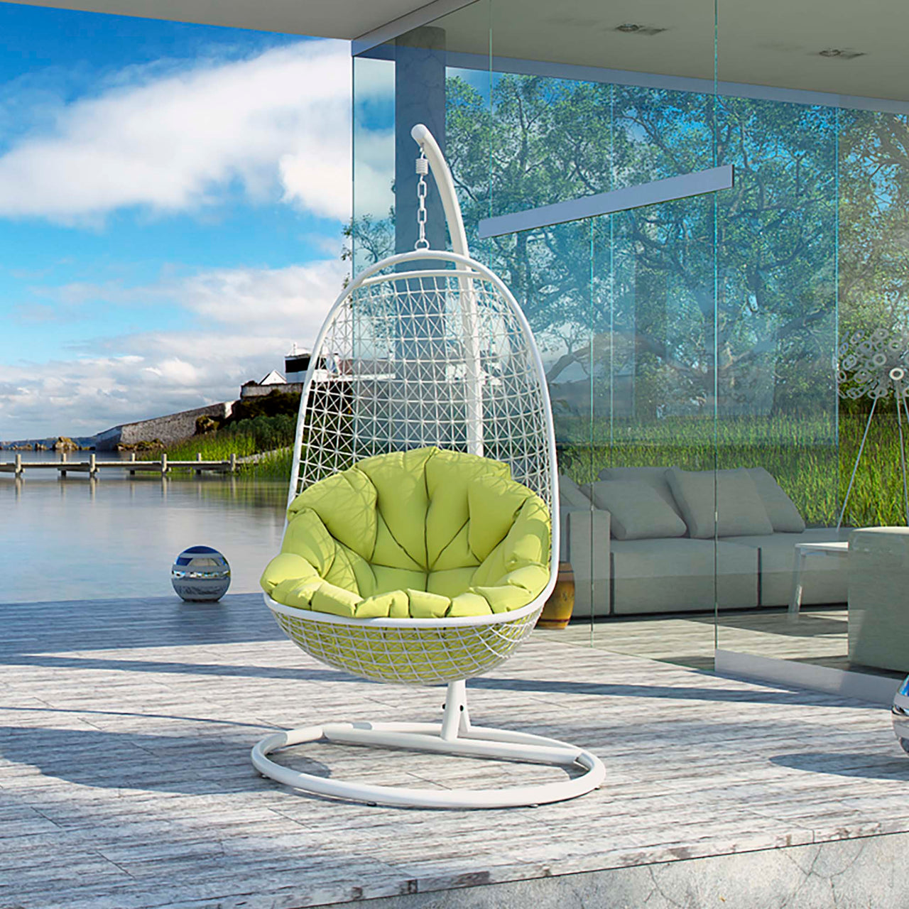 Encounter Swing Alfresco Fabric Lounge Chair, White