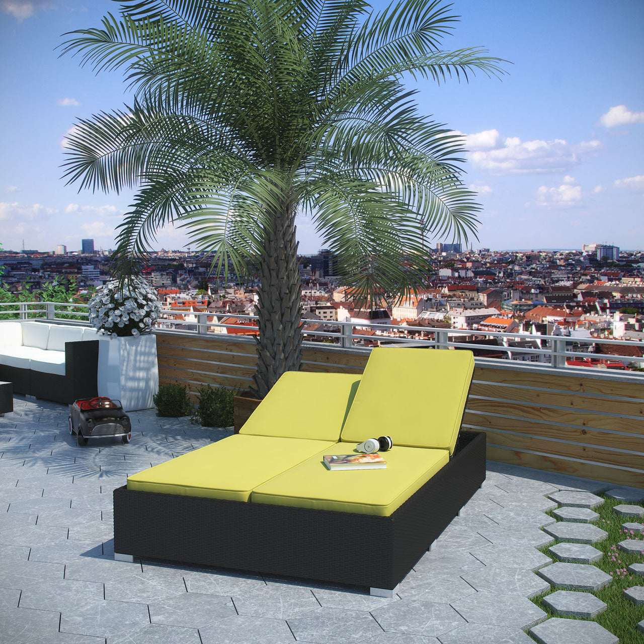 Invarra Alfresco Loveseat Sunlounger, Espresso & Peridot