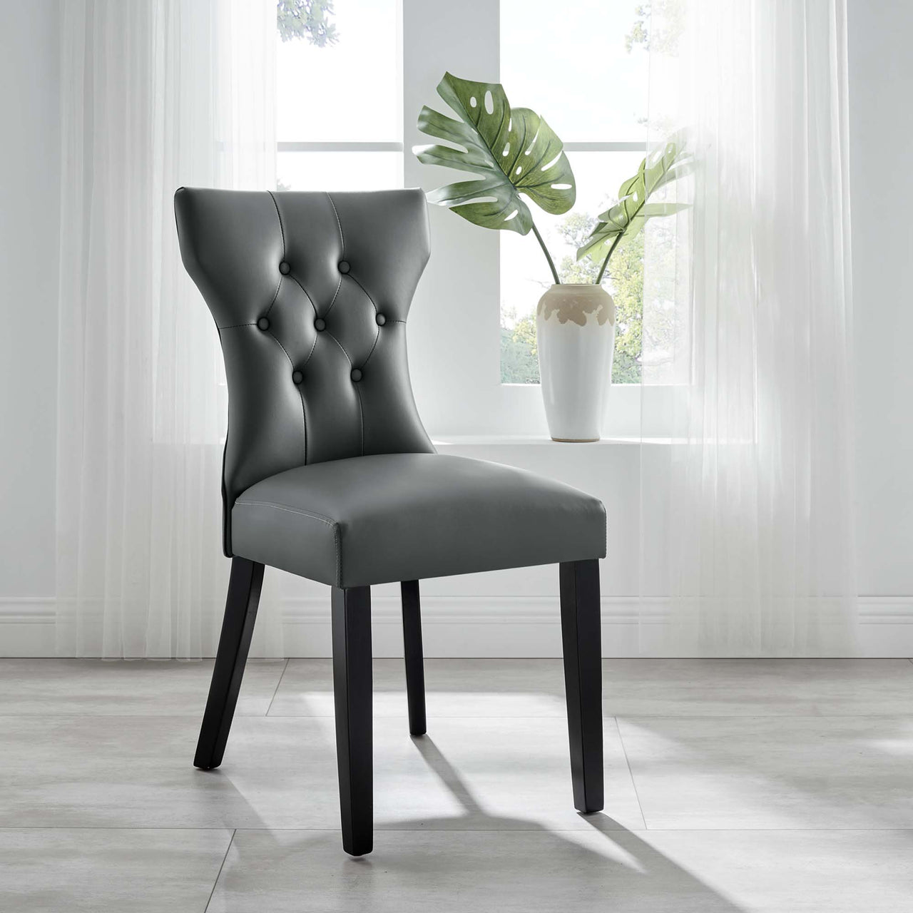 Hourglass Dining Eco-Leather Side Chair, Gray