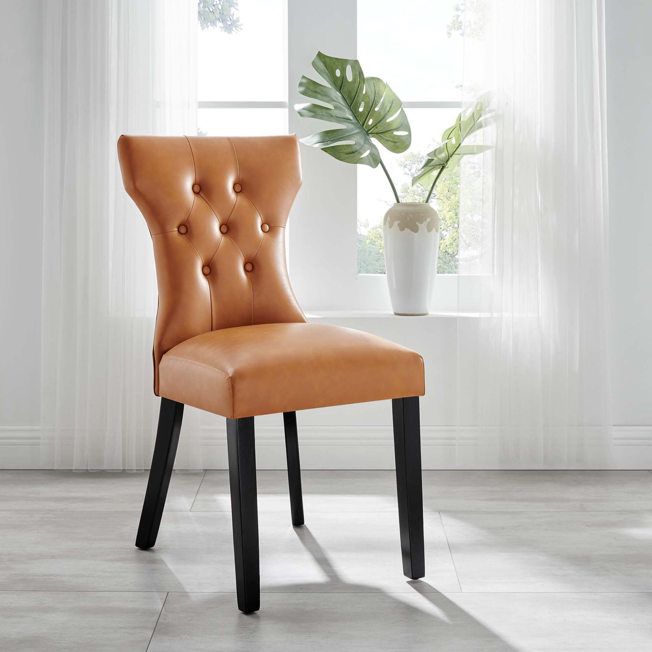 Hourglass Dining Eco-Leather Side Chair, Tan