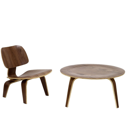Mushroom 2-Piece Living Room Set, Walnut