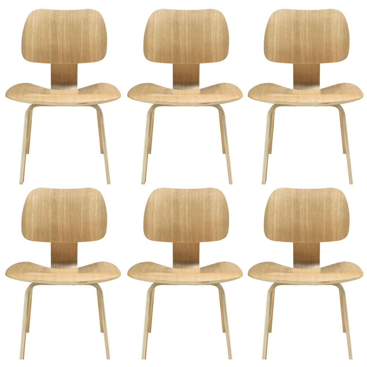 Mushroom Dining Chair Set of 6, Natural Wood