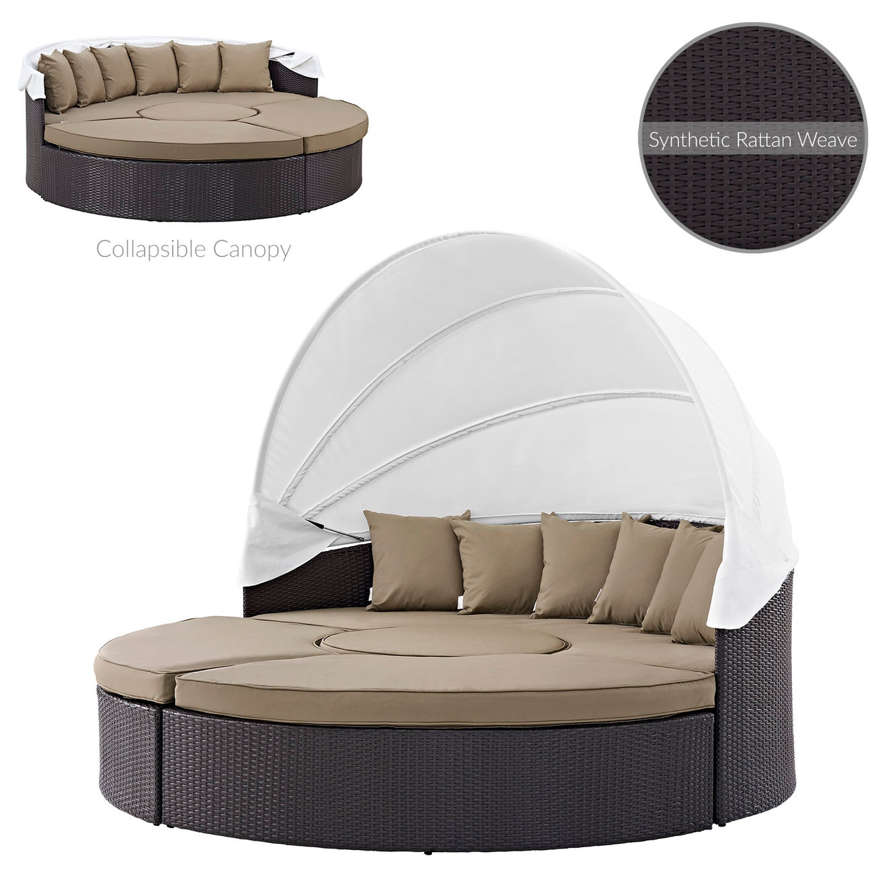 Wanderer Alfresco Lounging Daybed, Dark Brown & Mocha
