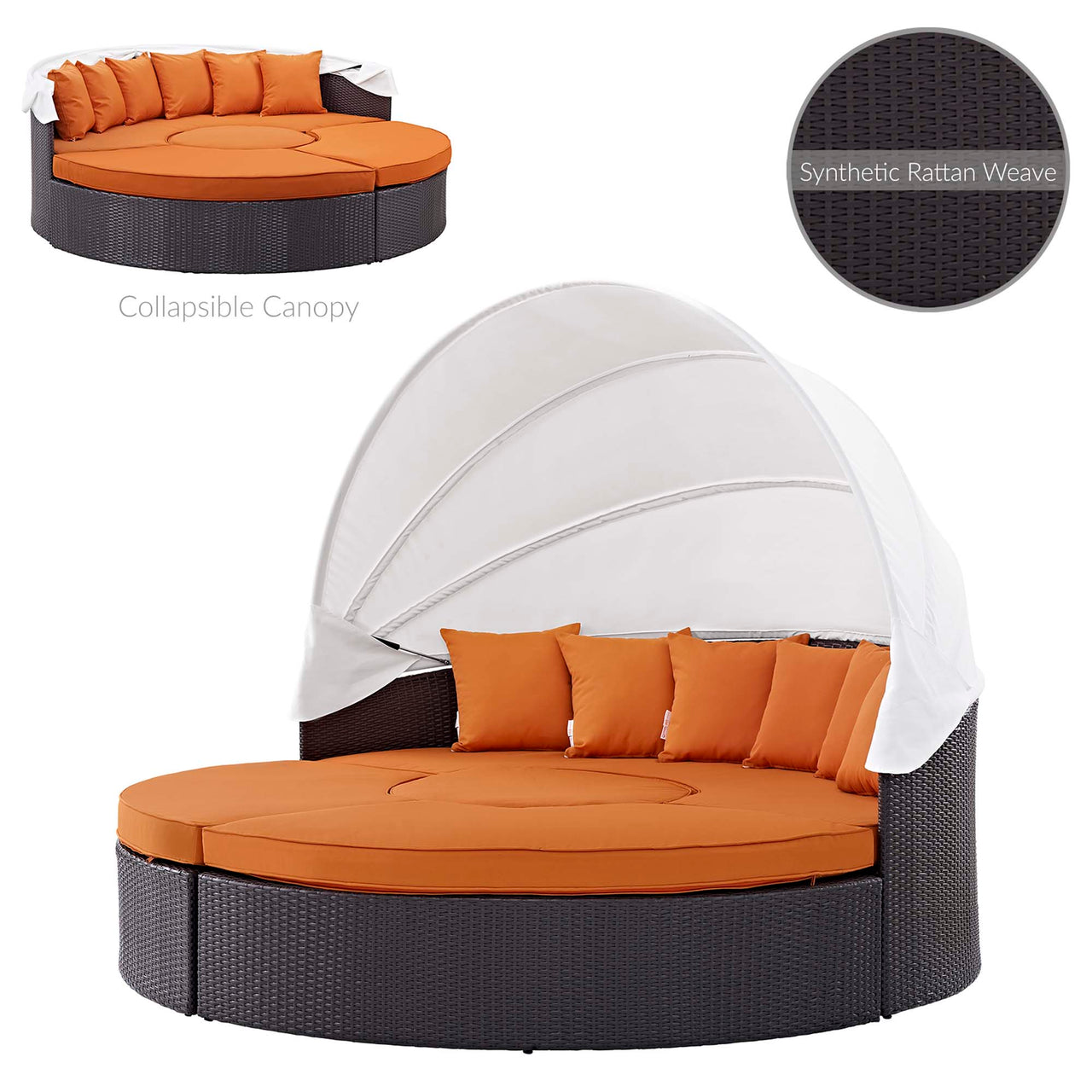 Wanderer Alfresco Lounging Daybed, Dark Brown & Orange