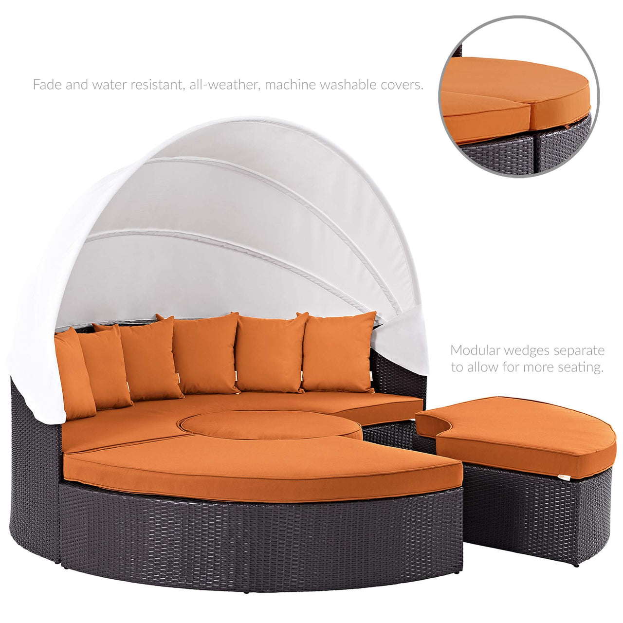 Wanderer Alfresco Lounging Daybed, Dark Brown & Orange