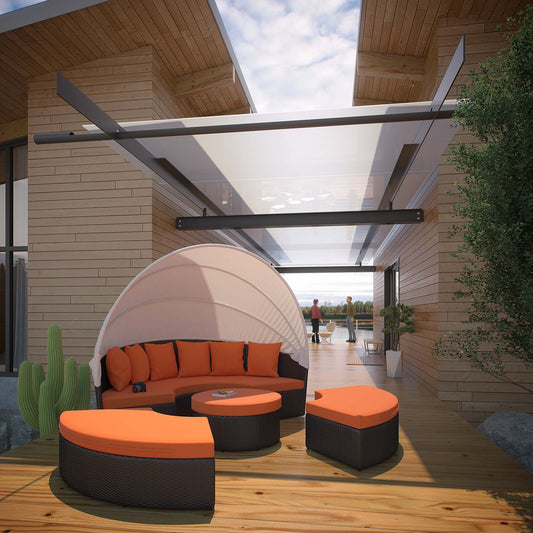 Wanderer Alfresco Lounging Daybed, Dark Brown & Orange