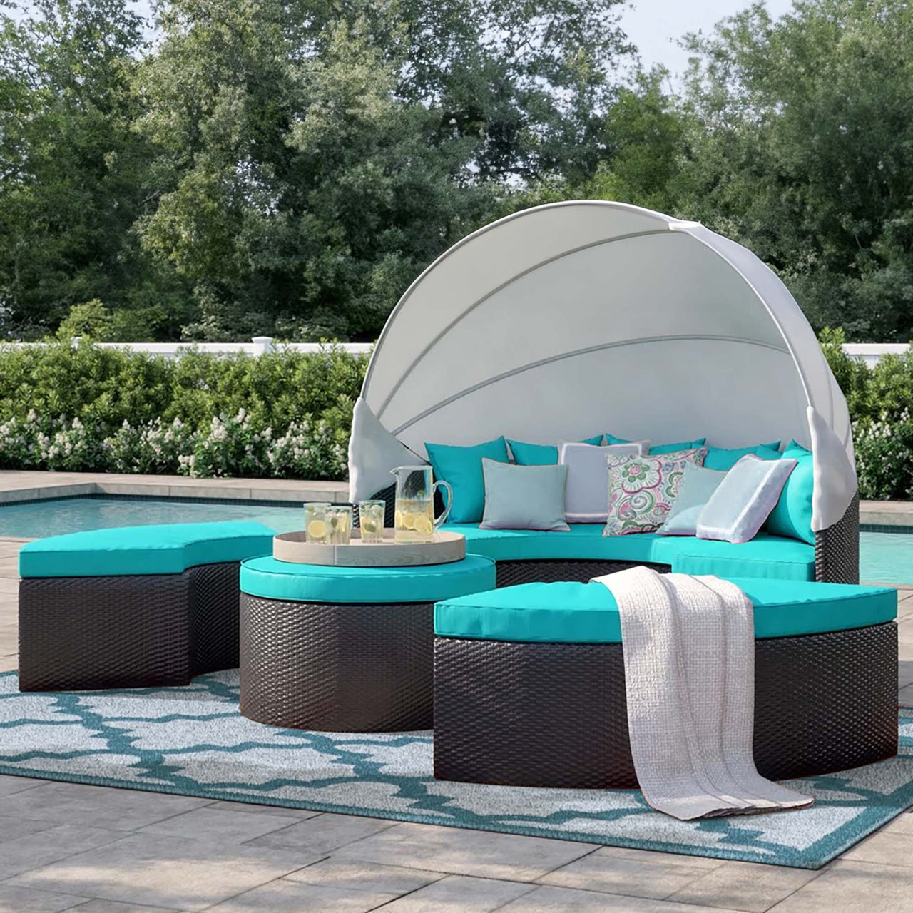 Wanderer Alfresco Lounging Daybed, Dark Brown & Turquoise