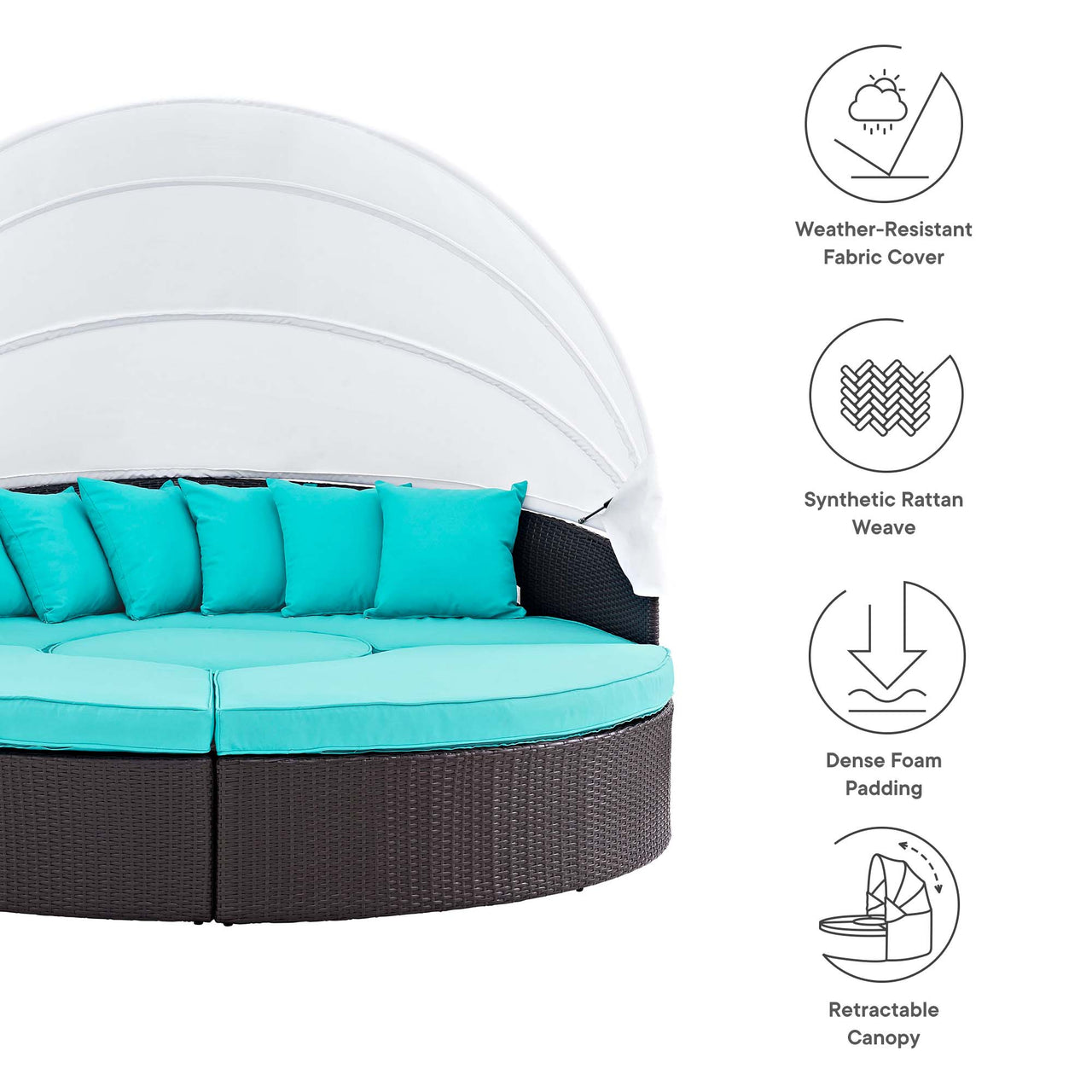 Wanderer Alfresco Lounging Daybed, Dark Brown & Turquoise