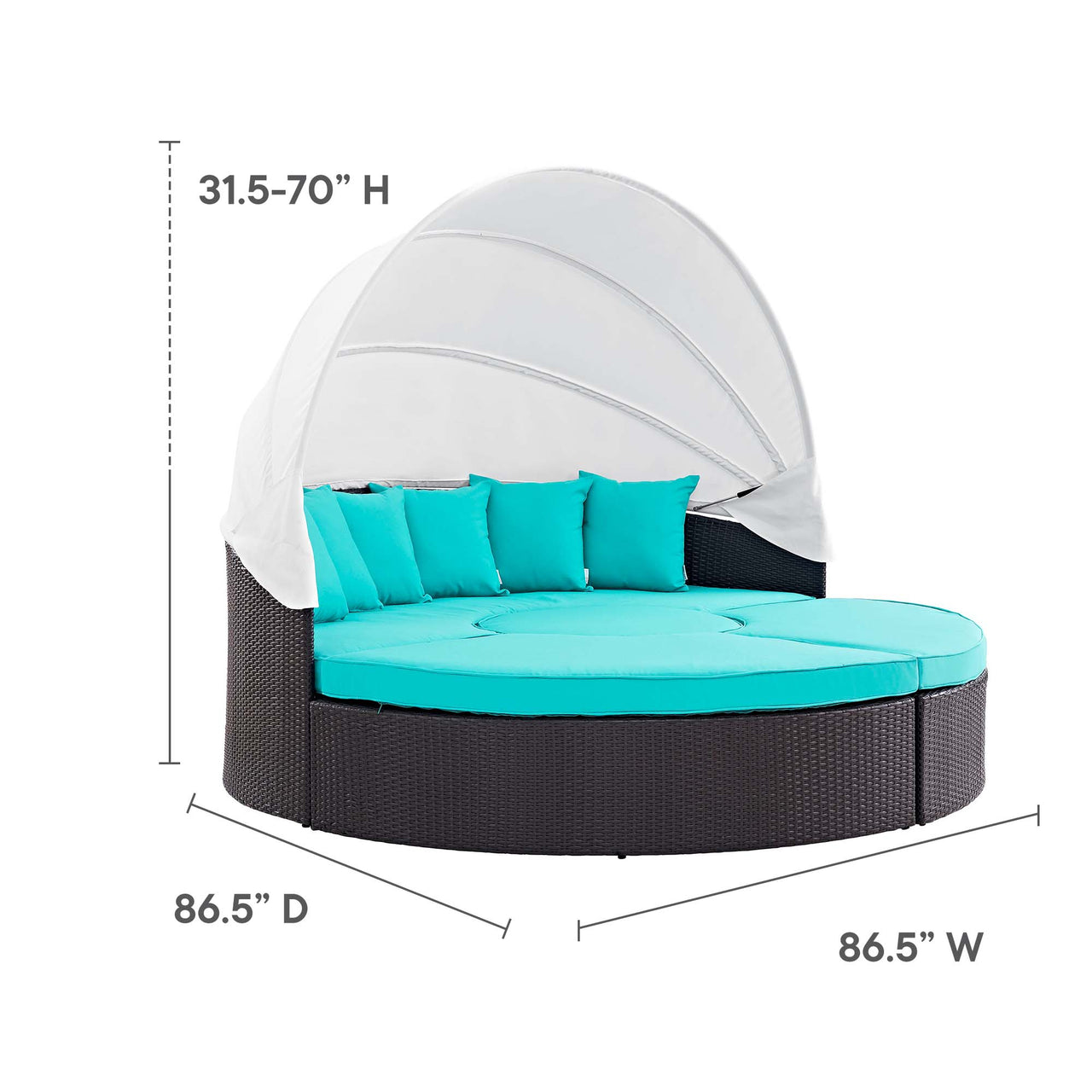 Wanderer Alfresco Lounging Daybed, Dark Brown & Turquoise