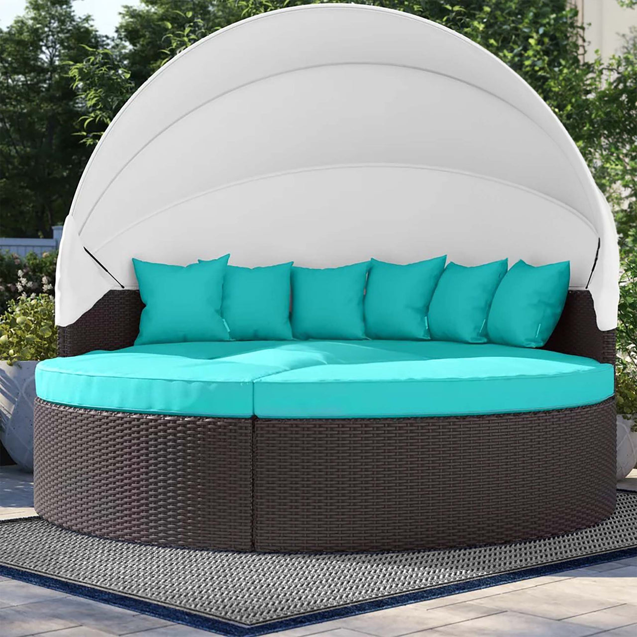 Wanderer Alfresco Lounging Daybed, Dark Brown & Turquoise