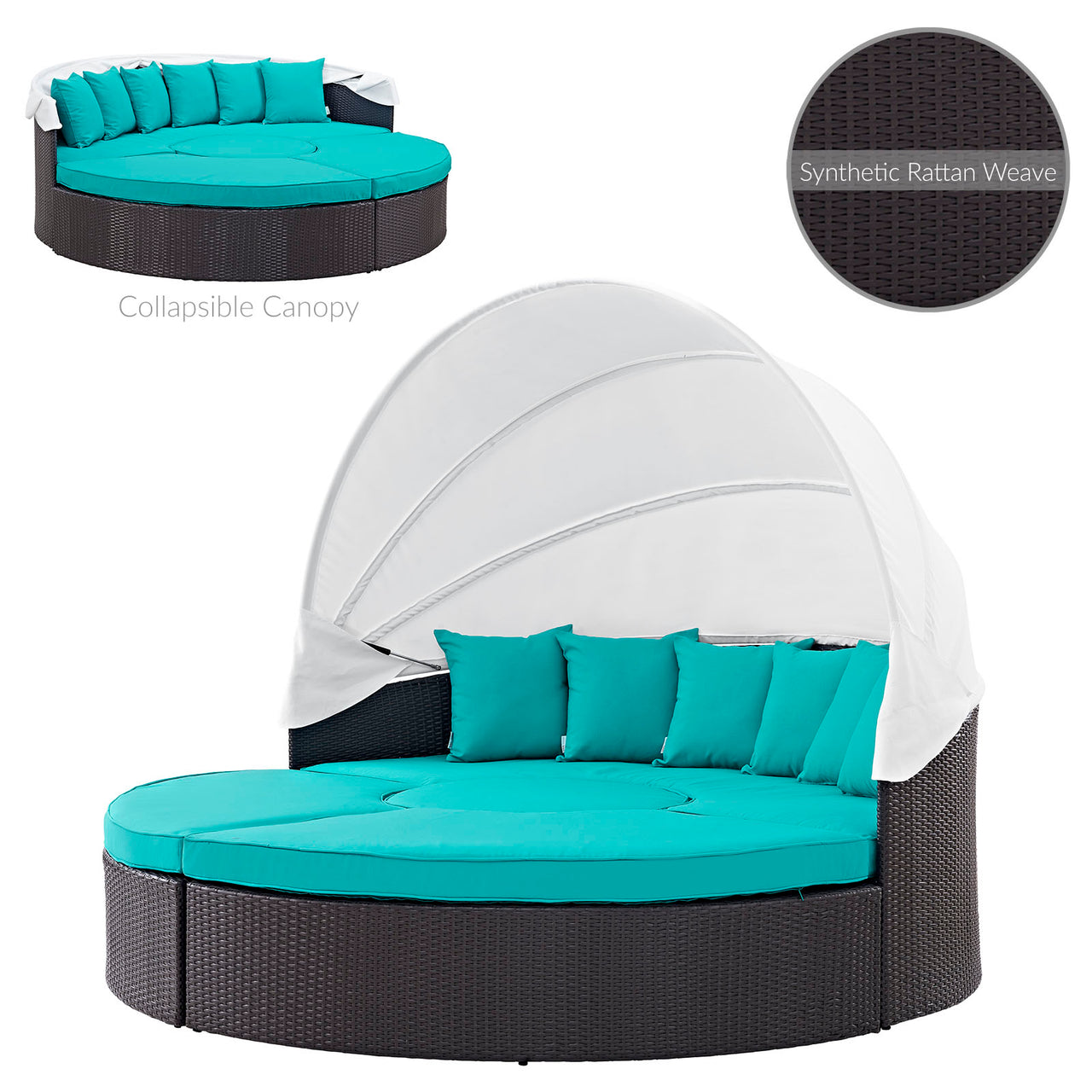 Wanderer Alfresco Lounging Daybed, Dark Brown & Turquoise