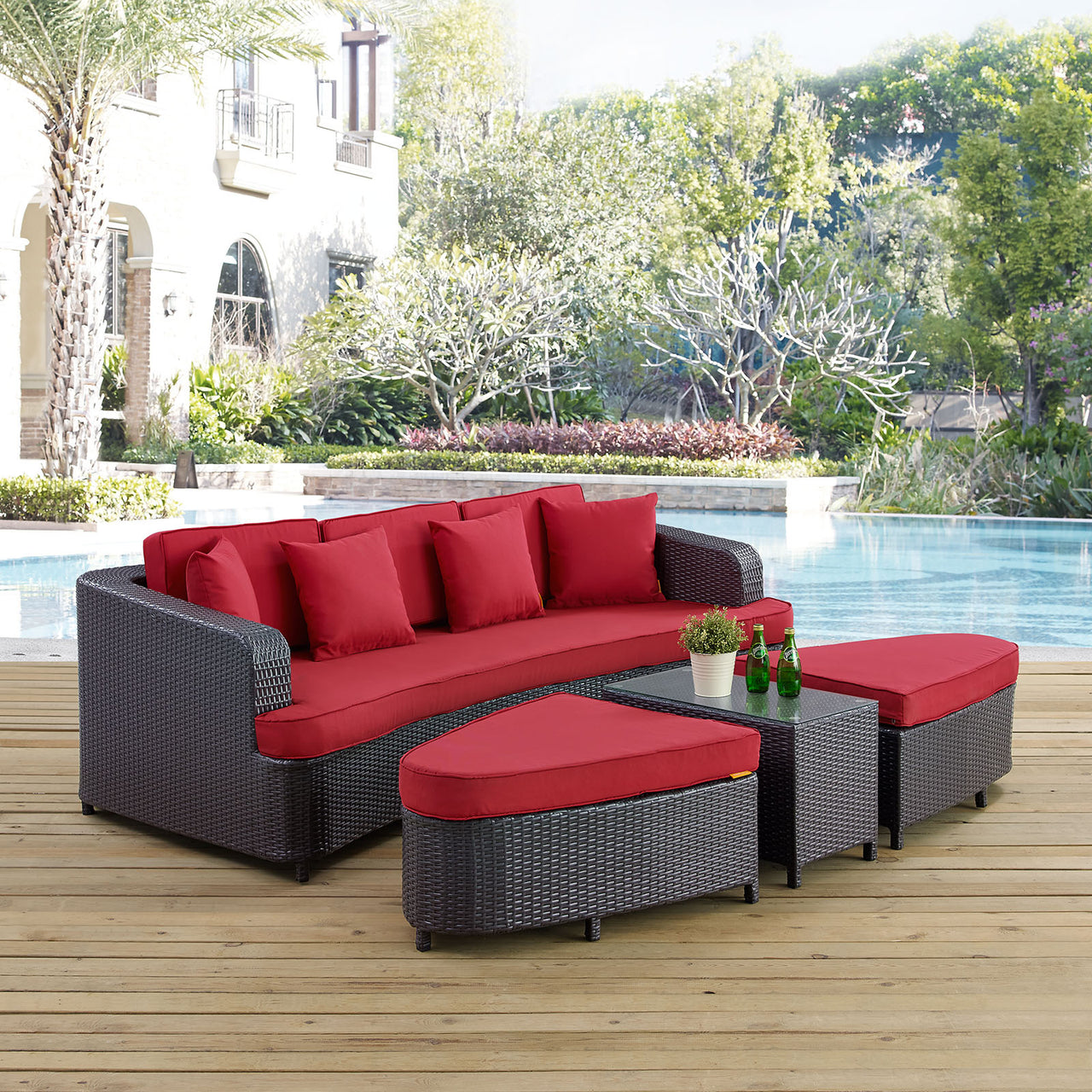 Damaris Alfresco Lounging Set, Brown & Red
