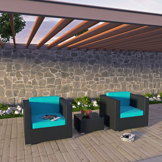 Tessian 3-Piece Alfresco Conversation Set, Espresso & Turquoise