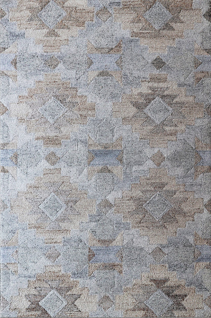 Finite Mosaics, Diamond Fractals Area Rug, Silver & Beige