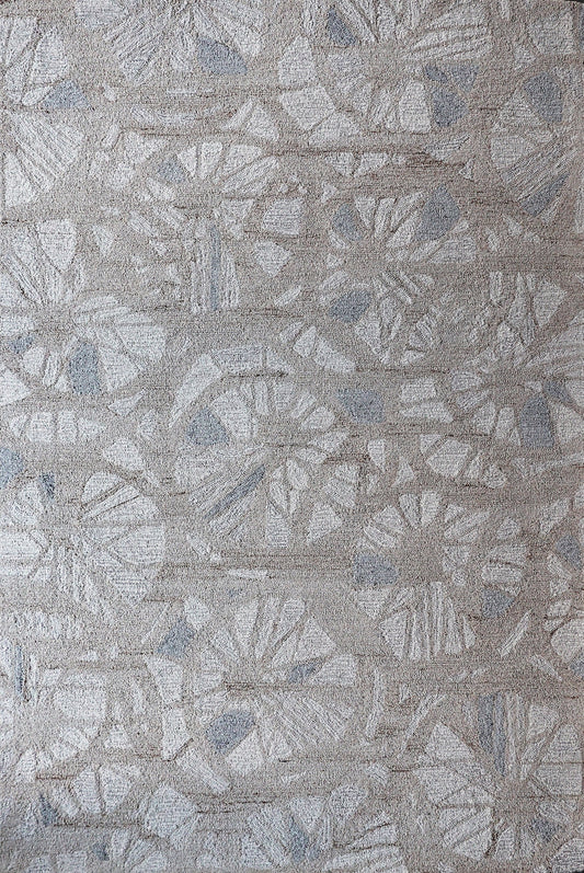 Finite Mosaics, Shattered Blossoms Area Rug, Silver & Beige