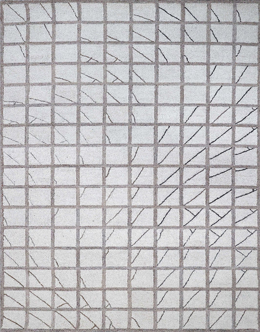 Finite Mosaics, Tactical Grid Area Rug, Ivory & Beige