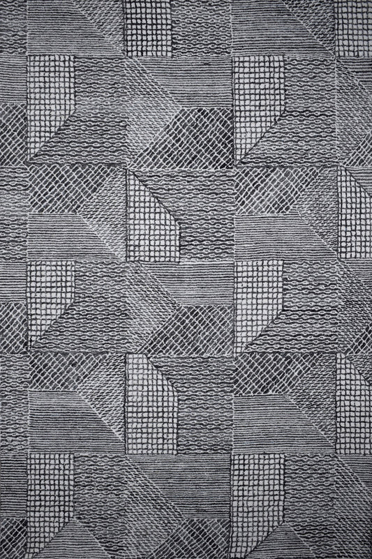 Finite Mosaics, Encrypted Transmission Area Rug, Ivory & Charcoal
