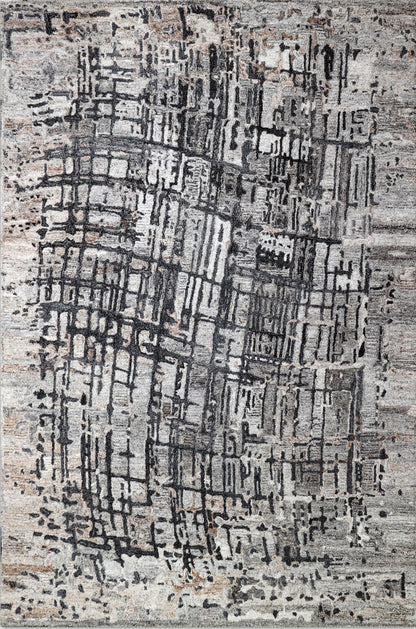 Finite Mosaics, Intricate Threads Area Rug, Beige & Charcoal