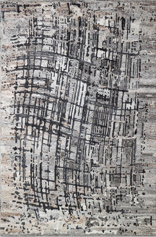 Finite Mosaics, Intricate Threads Area Rug, Beige & Charcoal