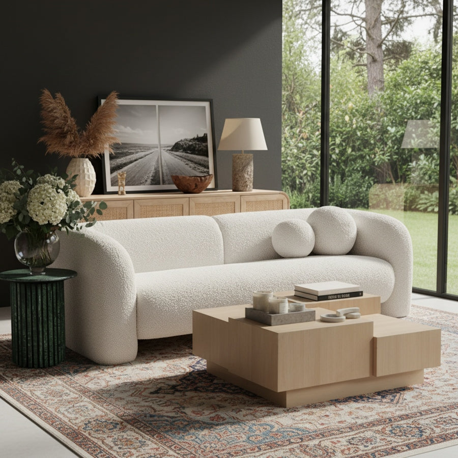 89” Boucle Fabric Upholstered Cynthia Sofa