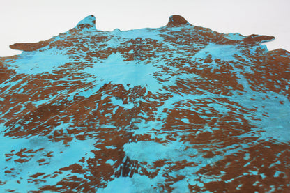 Authentic Leather Hides, Cowhide Area Rug, Distressed Aqua Blue