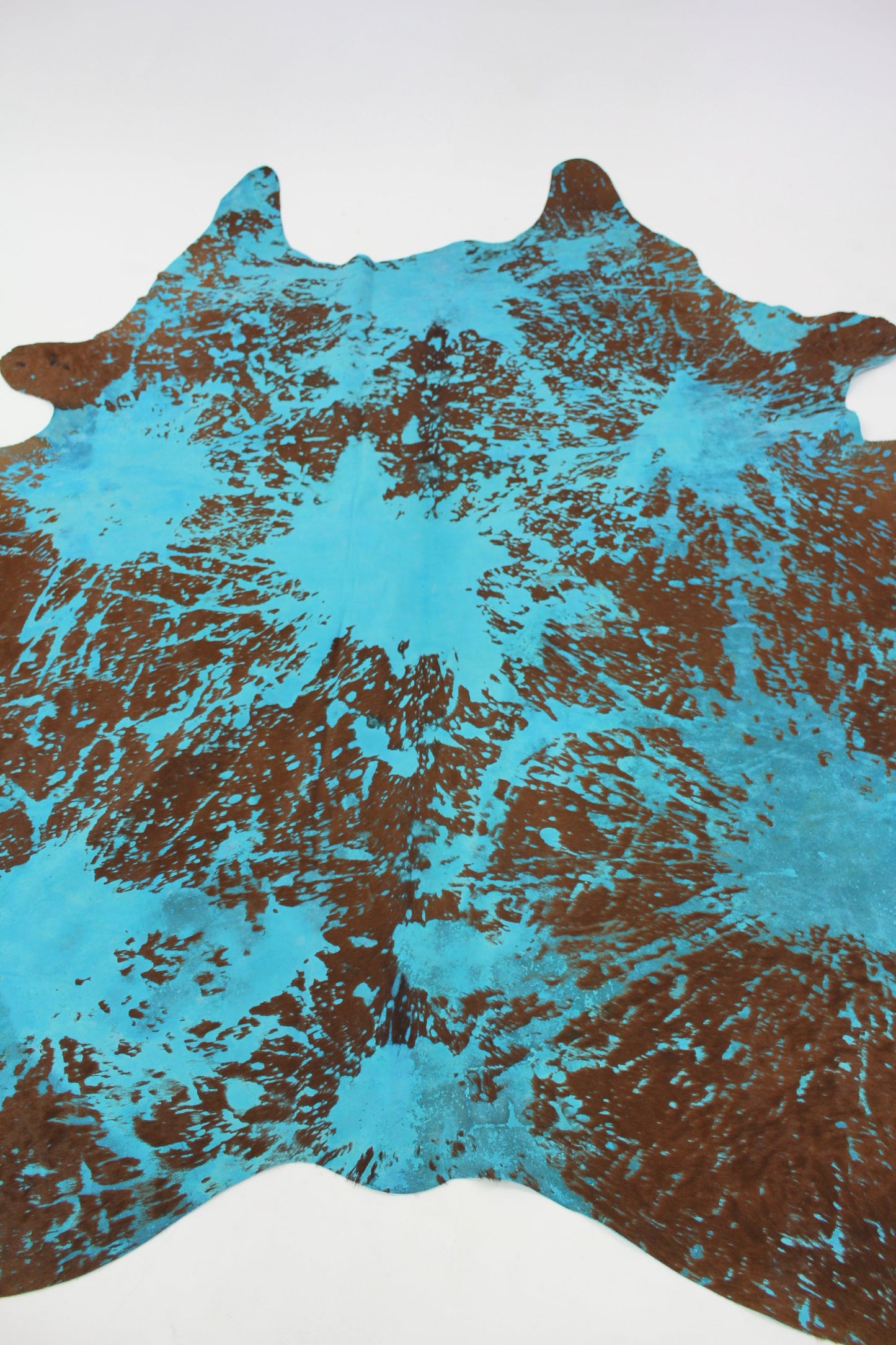 Authentic Leather Hides, Cowhide Area Rug, Distressed Aqua Blue