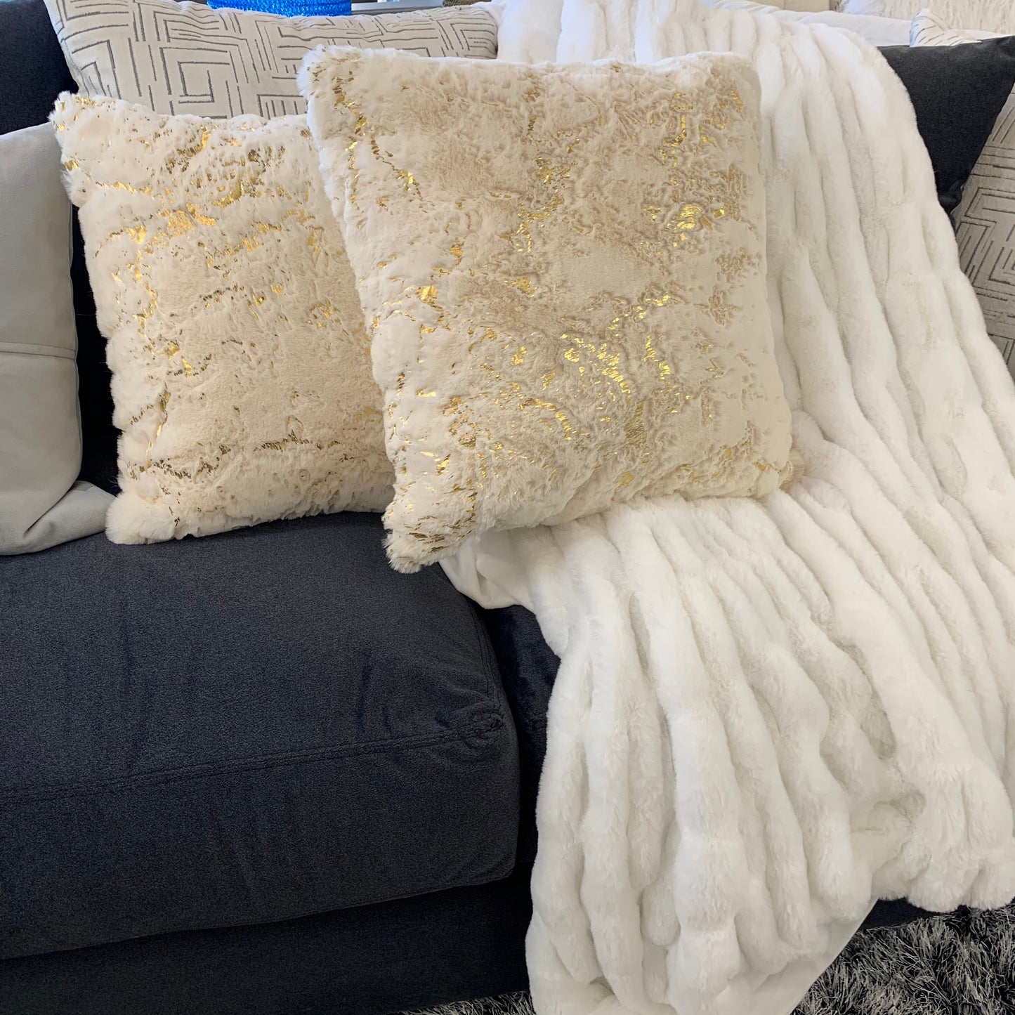 Luxury Metallic Faux Chinchilla Fur Throw Pillow, Assorted Multicolor