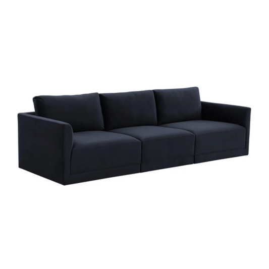 Jasmin 3-Piece Upholstered Velvet Modular Sofa Sectional, Dark Navy