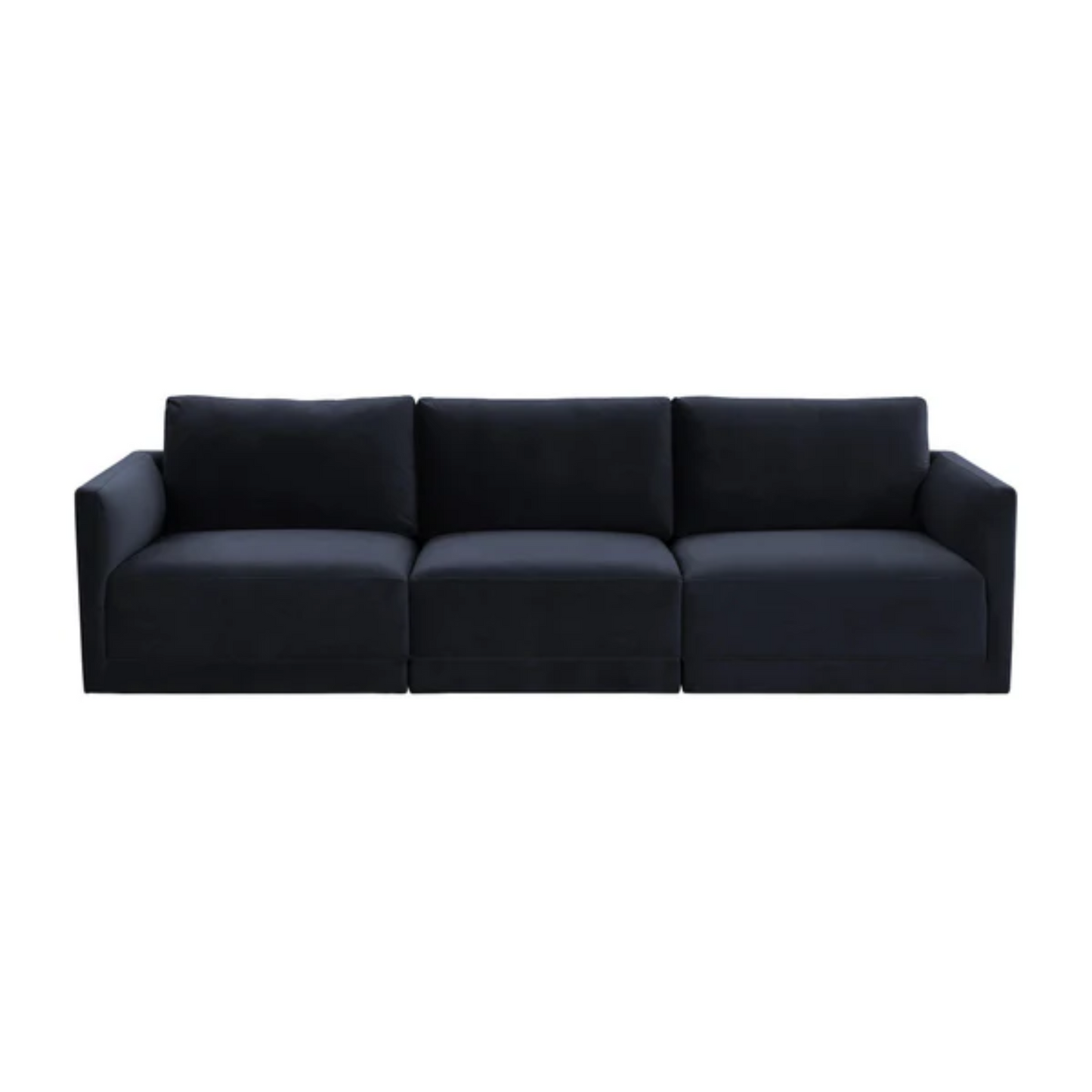 Jasmin 3-Piece Upholstered Velvet Modular Sofa Sectional, Dark Navy