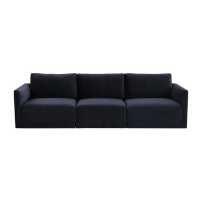 Jasmin 3-Piece Upholstered Velvet Modular Sofa Sectional, Dark Navy