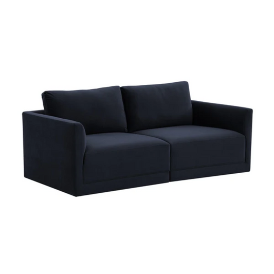 Jasmin 2-Piece Upholstered Velvet Modular Loveseat Sectional, Dark Navy
