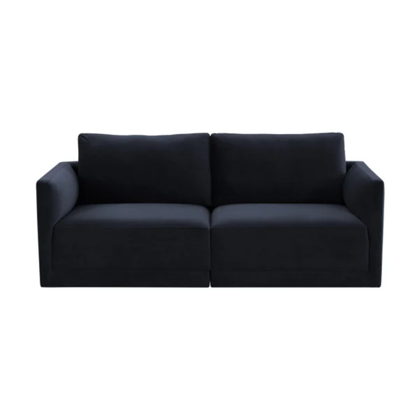 Jasmin 2-Piece Upholstered Velvet Modular Loveseat Sectional, Dark Navy