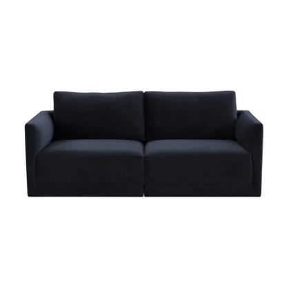Jasmin 2-Piece Upholstered Velvet Modular Loveseat Sectional, Dark Navy