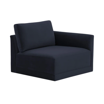 Jasmin Upholstered Velvet Modular Sectional Component | Right Armchair, Dark Navy