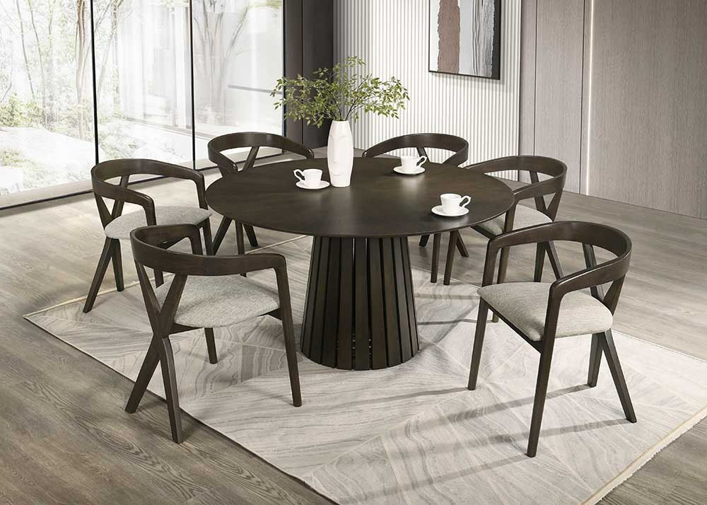 Clockwork 7-Piece Round Dining Set, Espresso & Light Gray