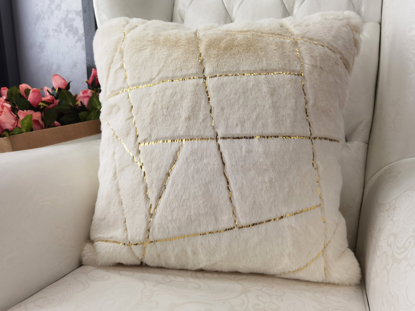 Luxury Metallic Faux Chinchilla Fur Throw Pillow, Assorted Multicolor