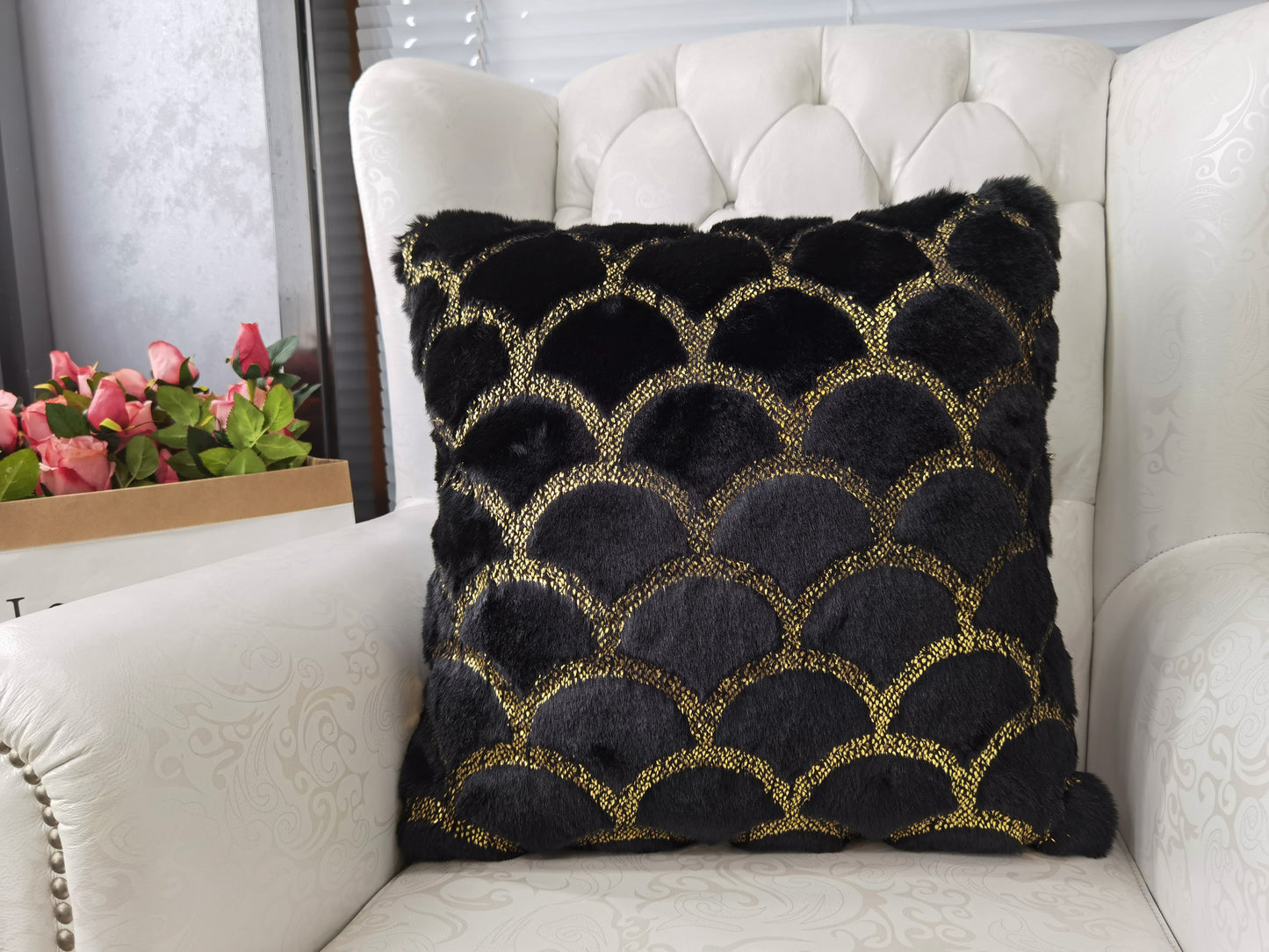 Luxury Metallic Faux Chinchilla Fur Throw Pillow, Assorted Multicolor
