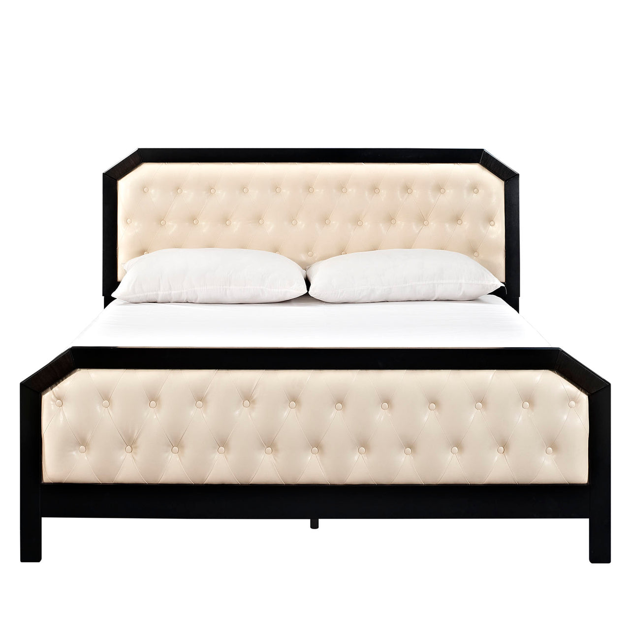 Auradra Eco-Leather Queen Bed, Black & Ivory
