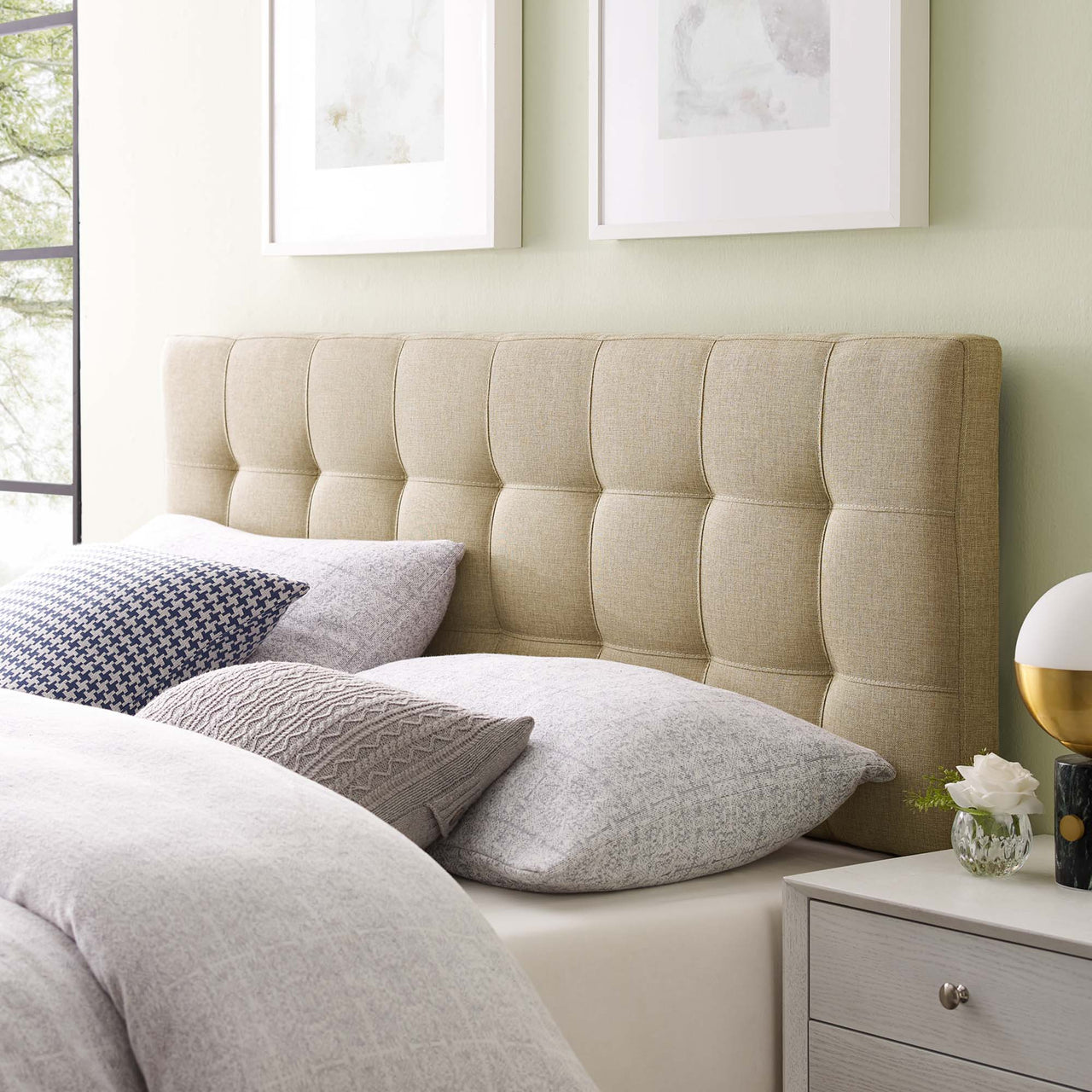 Azara Linen Queen Headboard, Beige
