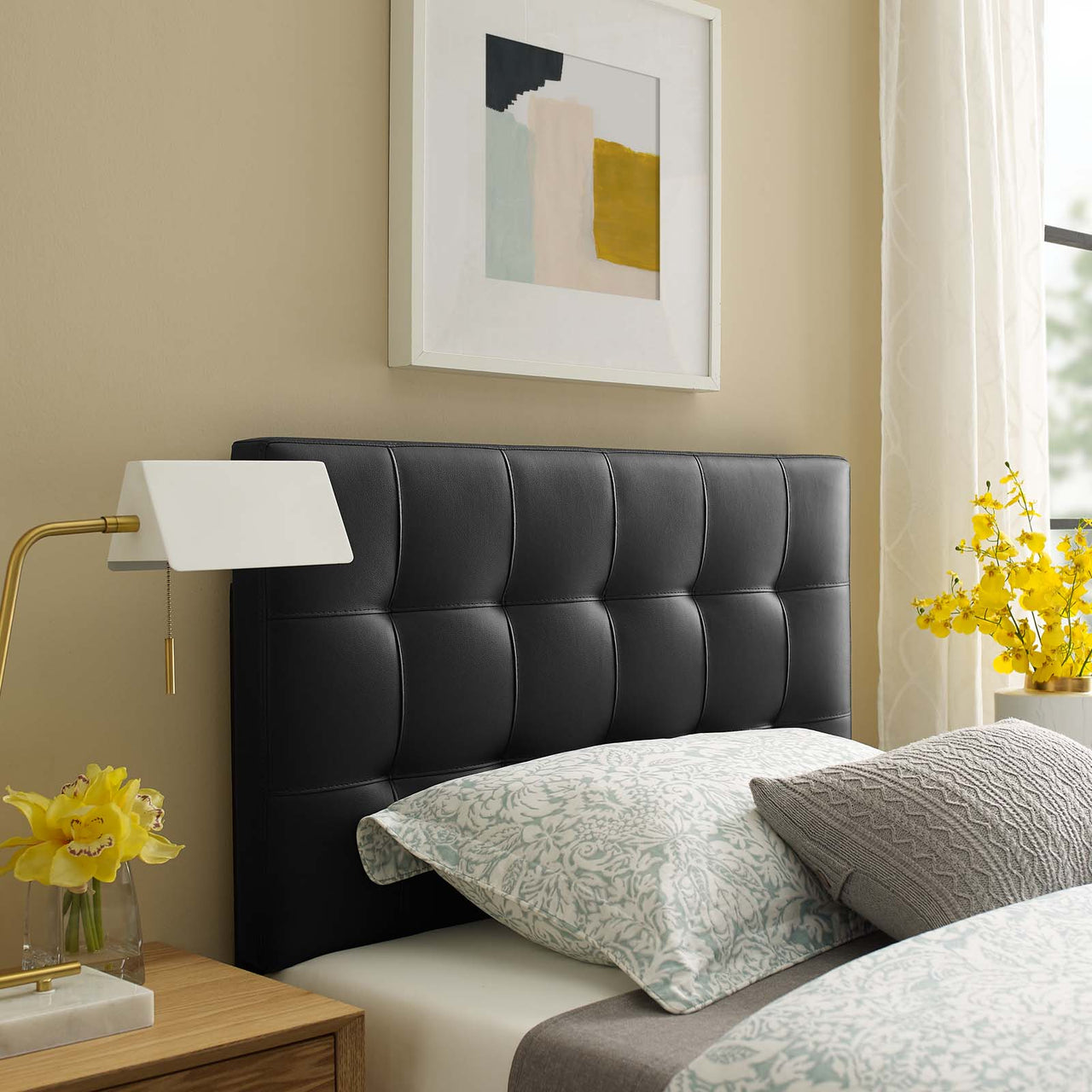 Azara Eco-Leather Twin Headboard, Black