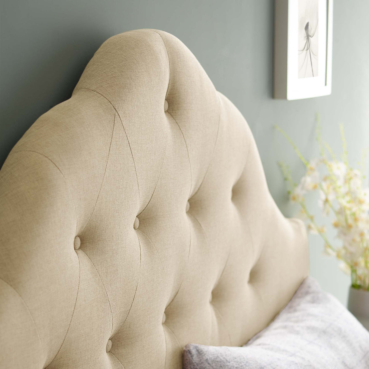 Transcendence Upholstered Fabric Queen Headboard, Beige