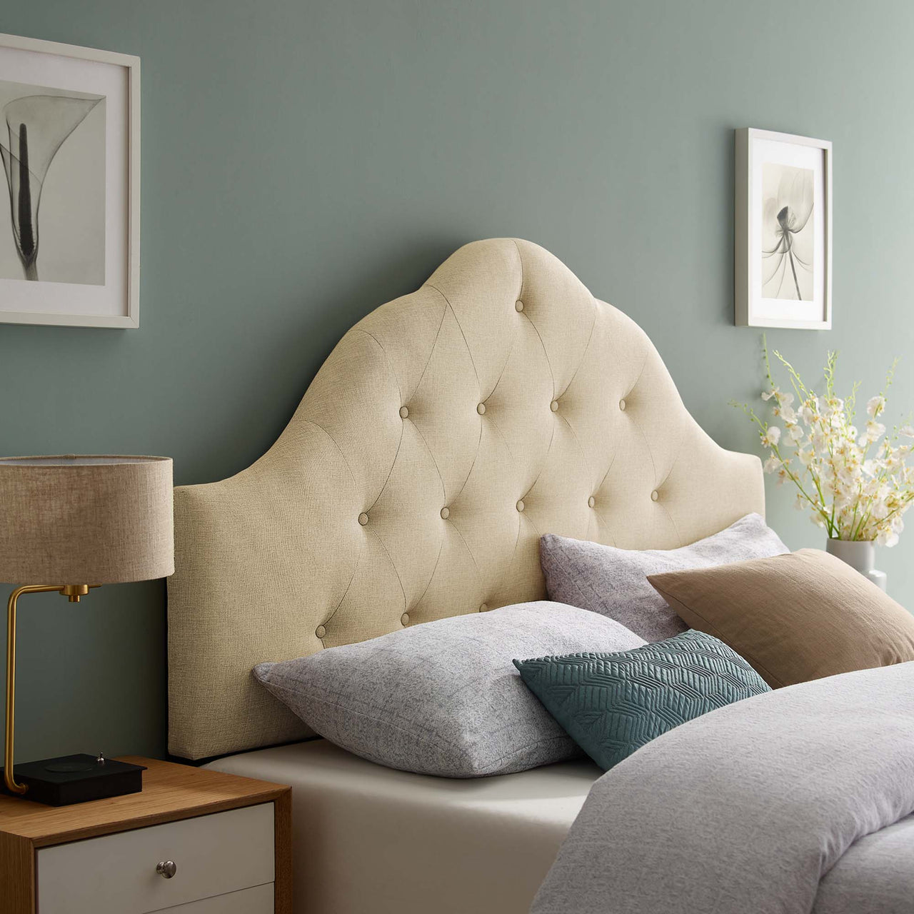 Transcendence Upholstered Fabric King Headboard, Beige