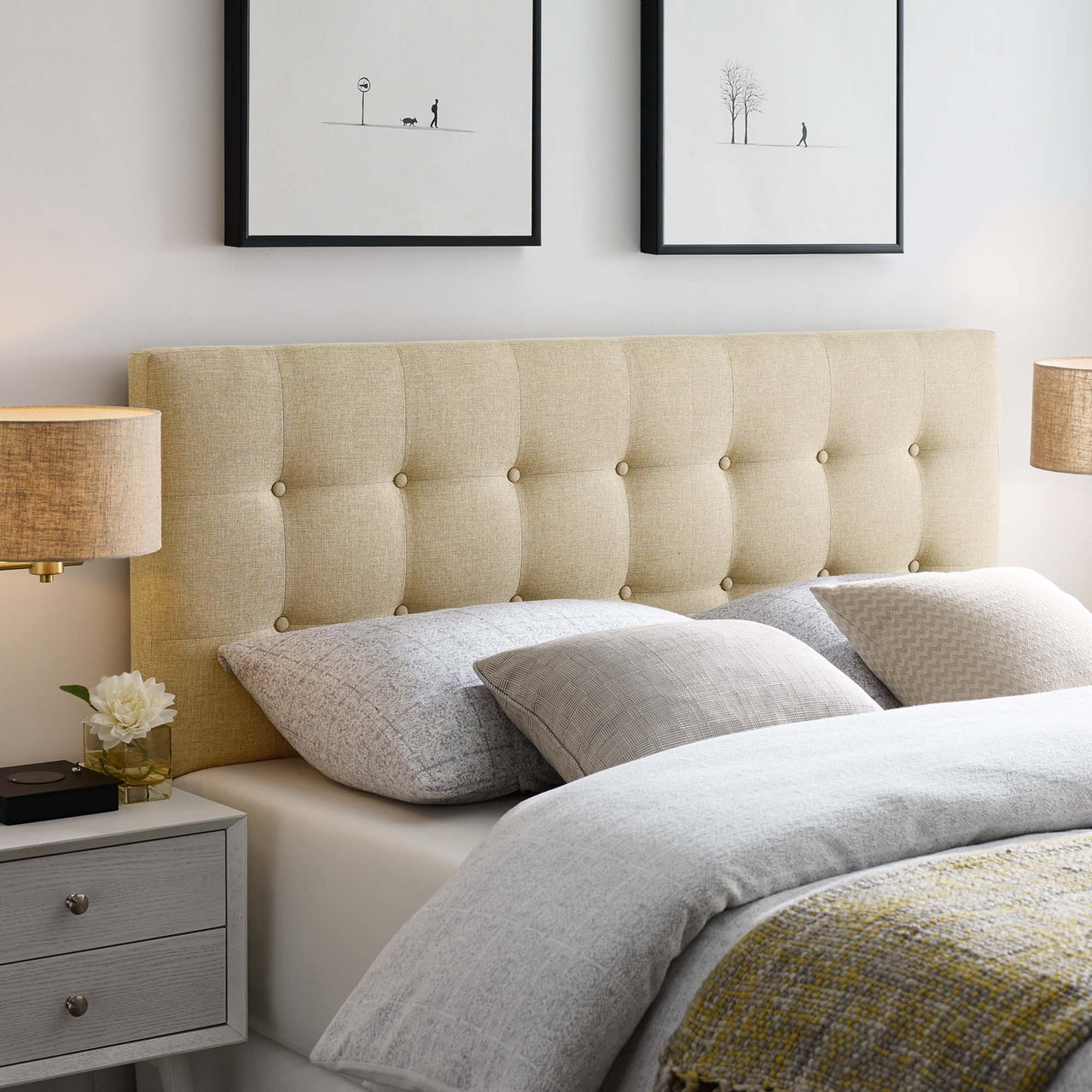 Emelle Upholstered Queen Headboard, Beige